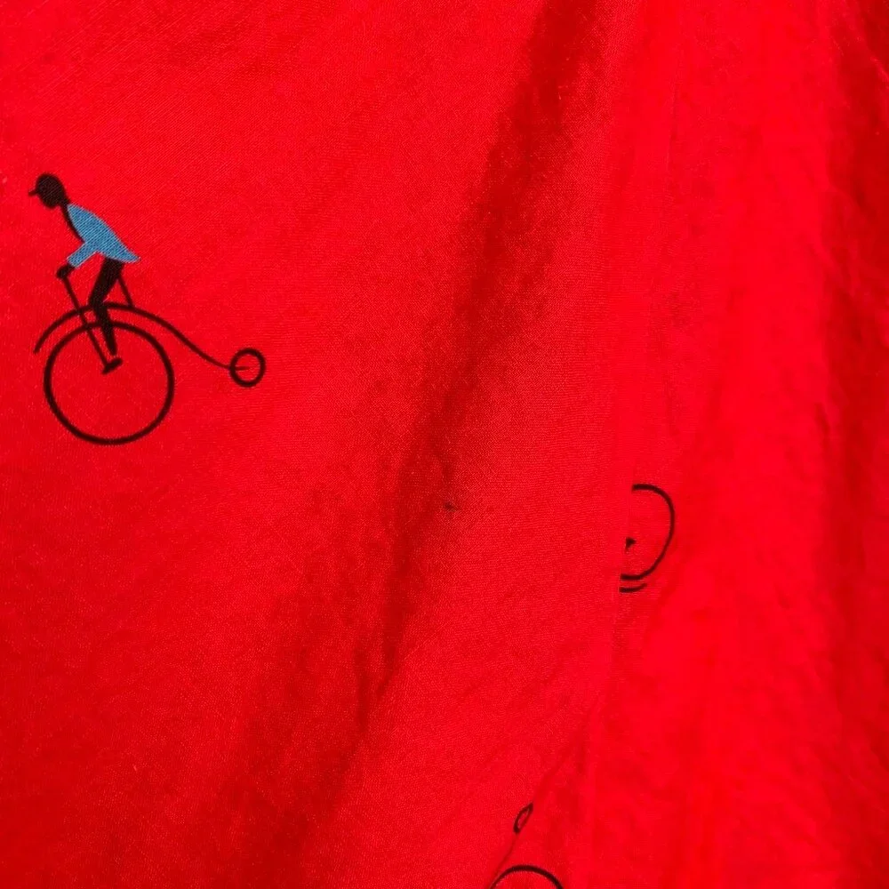 Vintage Handmade Red bicycle ruffled hem full cotton midi skirt, XS - Picture 5 of 8